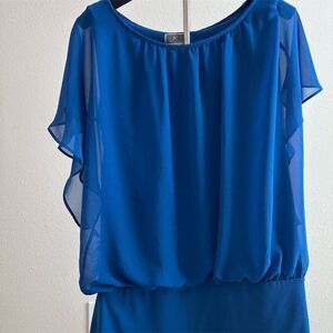 JM Collection Women's M Blue Flutter-Sleeve‎ Blouse Casual Spring